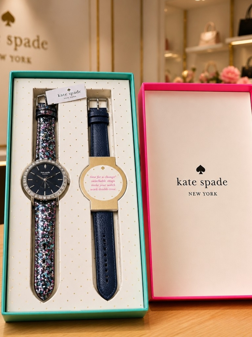 kate spade Women's Floral Glitter Interchangeable Strap Watch - Black Dial